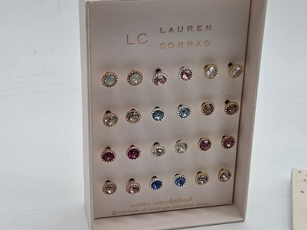 LC Lauren Conrad Stud Earings Set 12 Pairs Plus Pink Necklace Gold Tone Kohls... - Picture 2 of 4